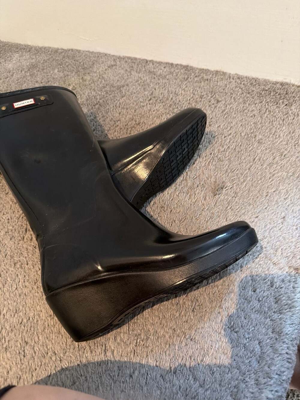 Hunter Original Refined Tall Gloss Rubber Wedge Rain Boots Black - Picture 8 of 8
